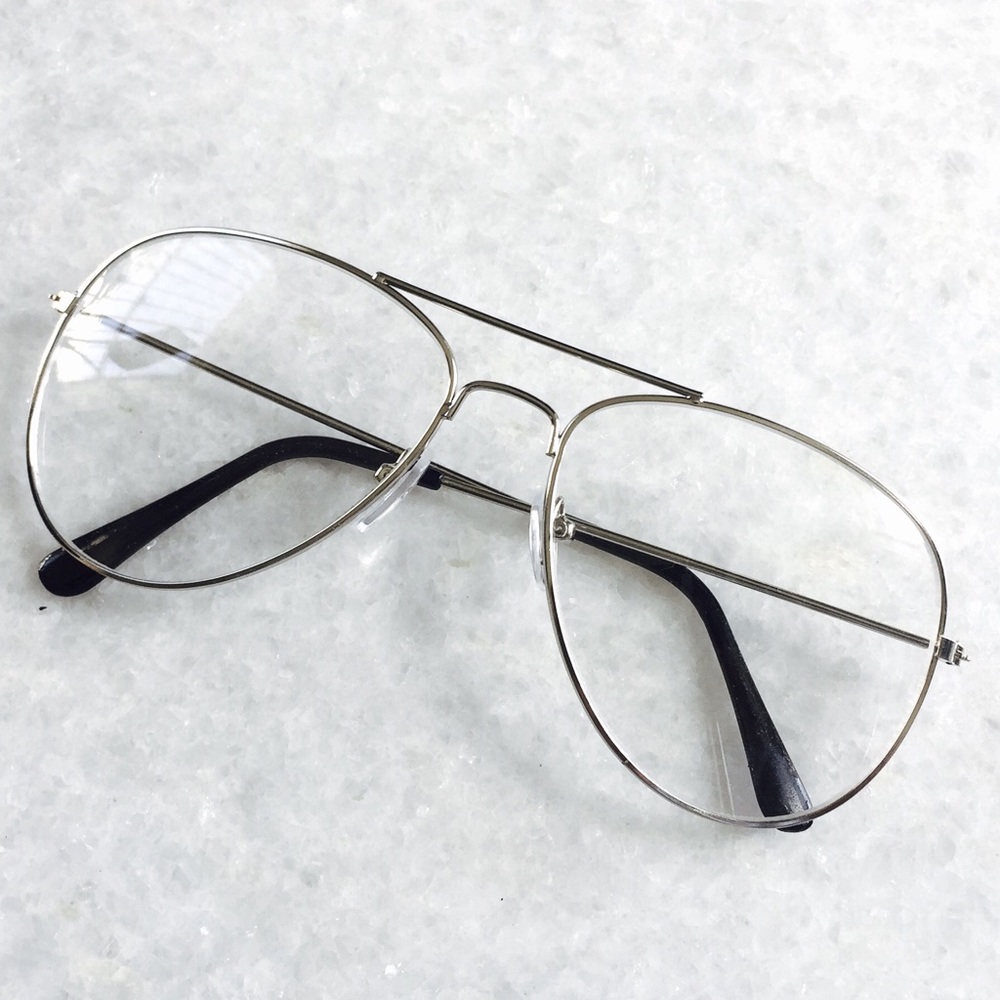 RETRO SILVER CLEAR LENS AVIATOR FRAMED GLASSES