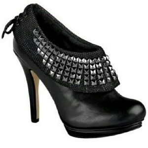Sale! Zigisoho Black Leather Studded Bootie Heels