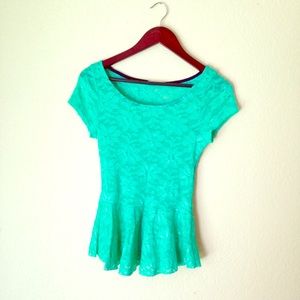 Mint Green Lace Floral Peplum Top