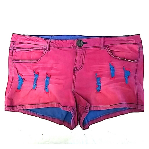 SUPER CUTE PINK & BLUE JEAN SHORTS Size 16