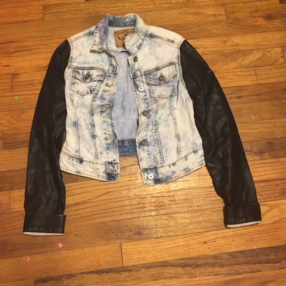 Jean jacket with pleather sleeves