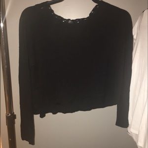 Black Long sleeve crop top with lace back
