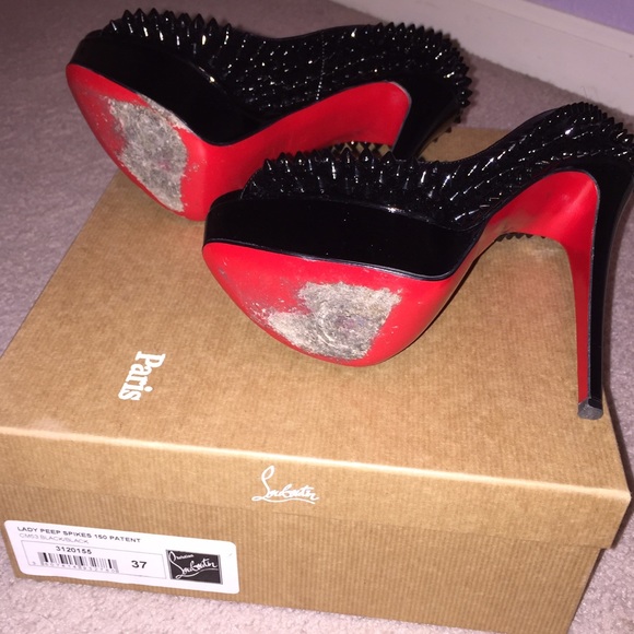 Christian Louboutin Lady Peep blk Spikes sz 37 - Picture 2 of 2