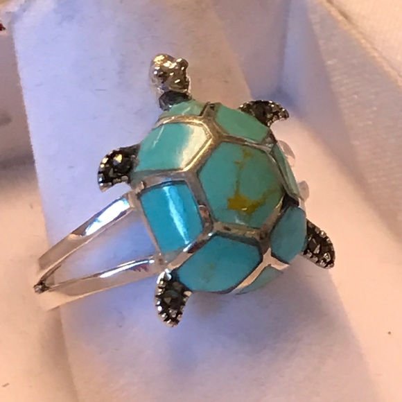 .925 Sterling Silver Jewelry - Tortoise Ring Turquoise  .925 Sterling Silver