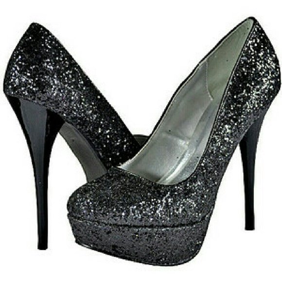 Black Glitter Heels