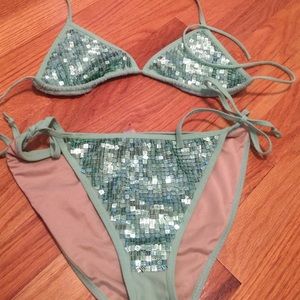 Sequin Victoria's Secret swim suit mint green