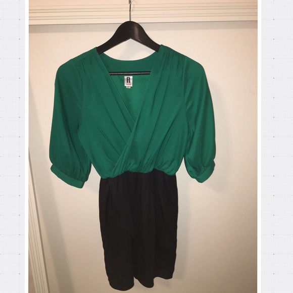 green & black silk dress
