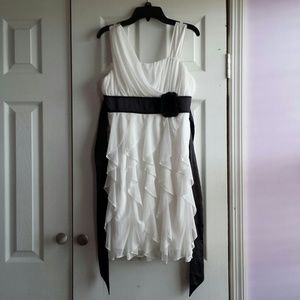 White Ruffle Dress with Black Flower Bow