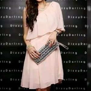 Chiffon Blush Pink One Shoulder Dress