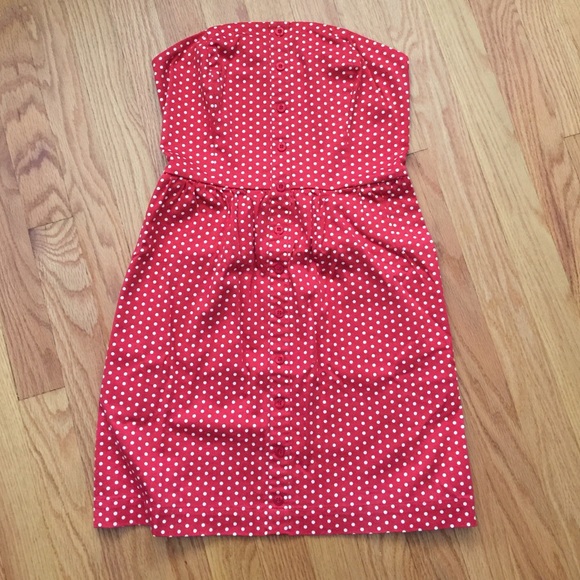 Vintage red with white polkadot strapless dress - Picture 1 of 1