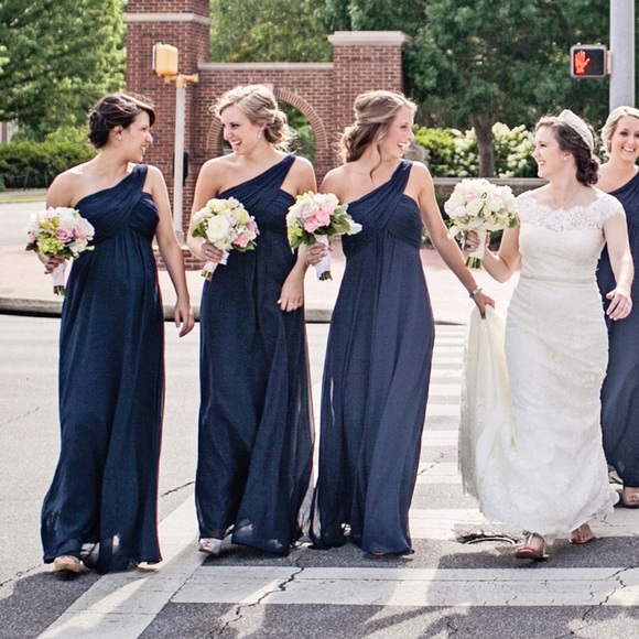 Navy Bill Levkoff Bridesmaids dress style# 675