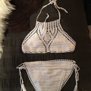 Never before worn white crochet swim suit
