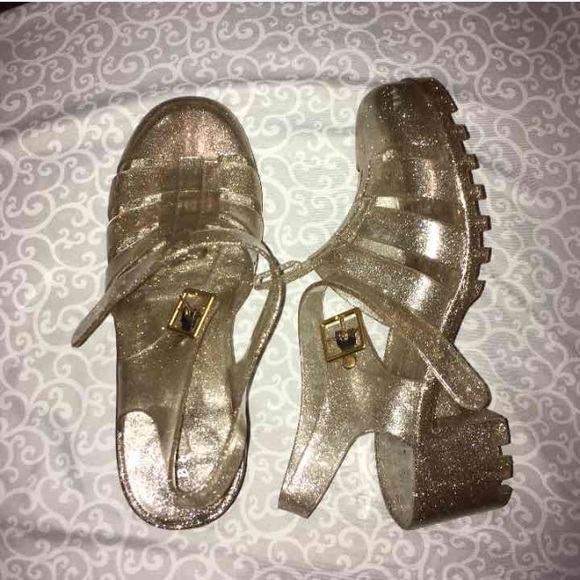 Gold glitter platform jellies 💕