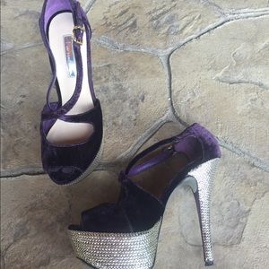 Halston Heritage Purple Velvet + Sequin Heels