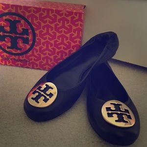 Tory Burch Classic Reva Ballet Black Leather