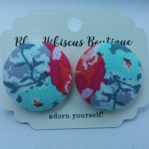 Fabric covered button earrings