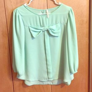 Aqua Blouse with Bow