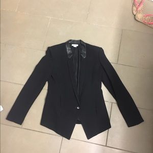 Helmut Lang Black Wool Blazer with leather detail.