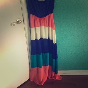 Striped strapless maxi dress