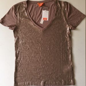 Women's Short Sleeves Top - Faux Leather Sequin S