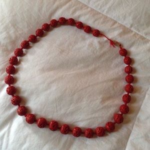 Vintage Chinese hand carved beaded necklace