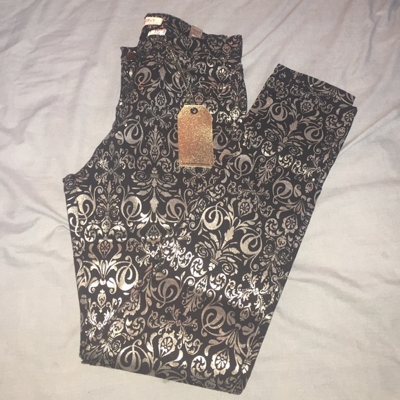Silver print black skinny jeans Sz 15