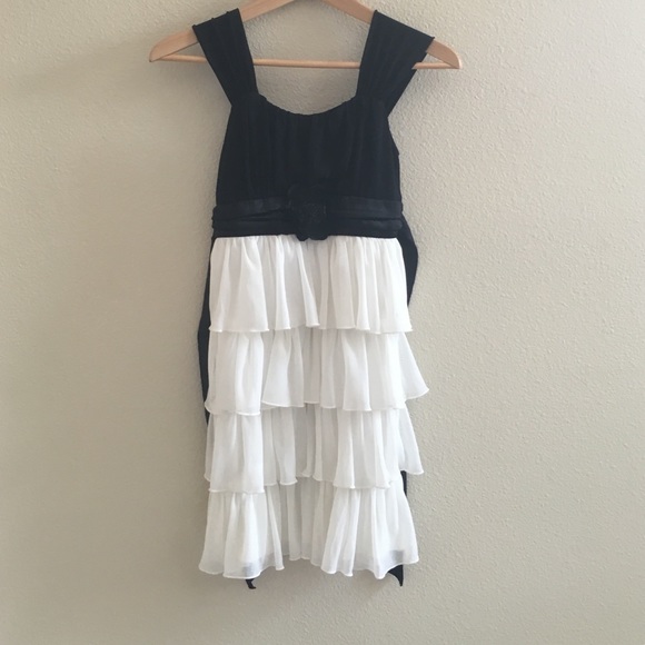Girls black and white formal ruffle tier dress