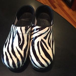 Dansko zebra print clogs, size 37.