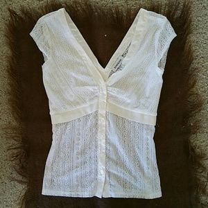 Bebe V-neck lace cotton blouse, XS