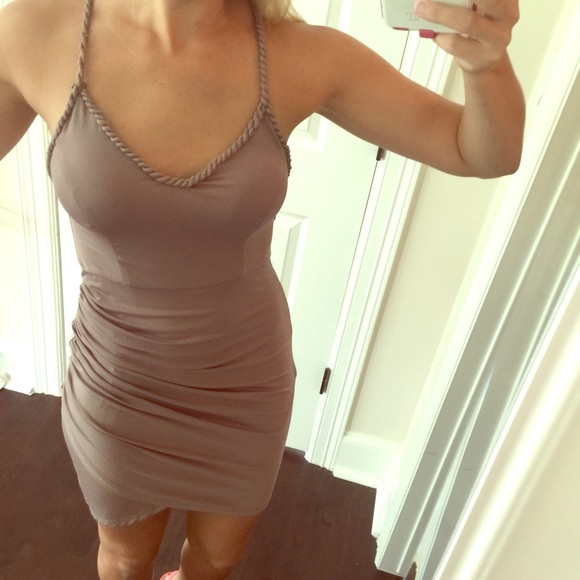 sandy brown stringy dress! built in bra/inserts!