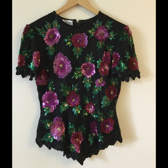 Vintage Tops - 🎉 HP 8/18/16 💕Vintage sequined flower blouse