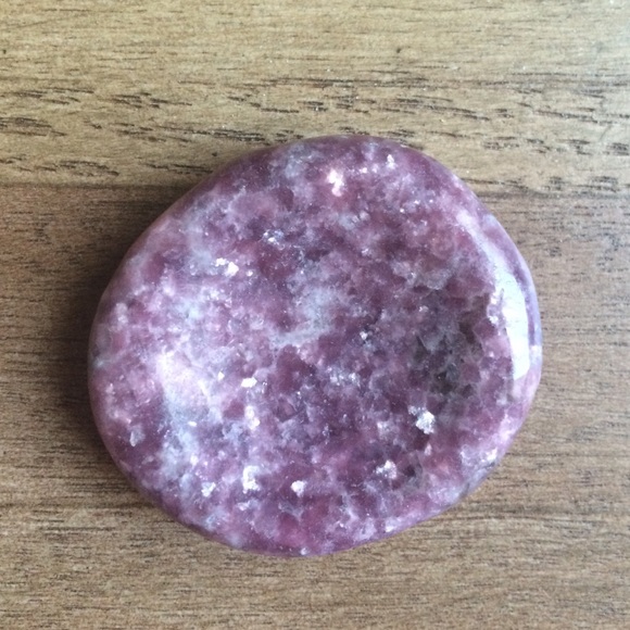Lilac Lepidolite Palm stone, yoga, chakra