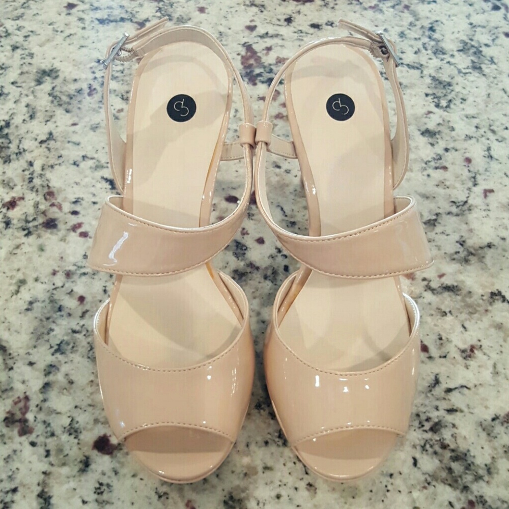 Nude ankle strap heels sandals