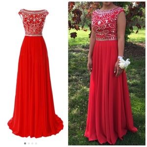 Red Beaded Prom Dress