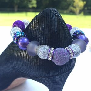 Purple glass bead bracelet/earring bundle