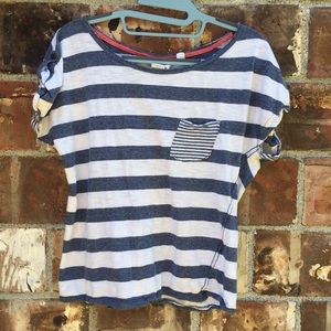 Stone blue and white striped t-shirt