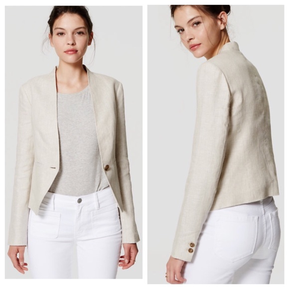 HOST PICK Loft Linen Herringbone Collarless Blazer