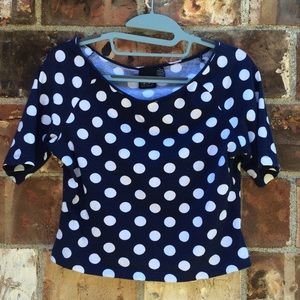Blue and white dotted crop top