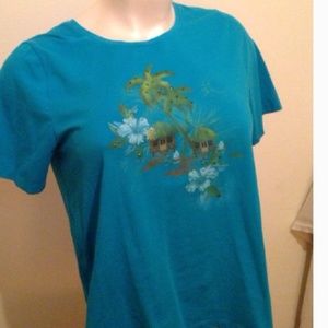 Catherines cute top w/palm trees & sparkle Plus 0X