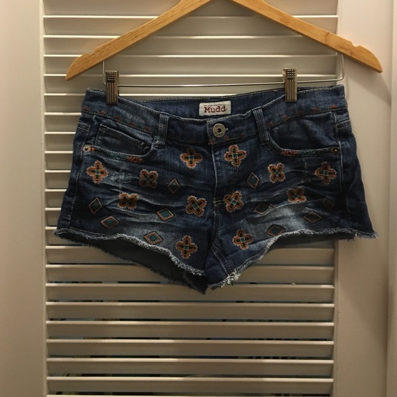 Embroidered jean shorts