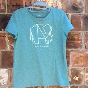 Teal t-shirt with white design