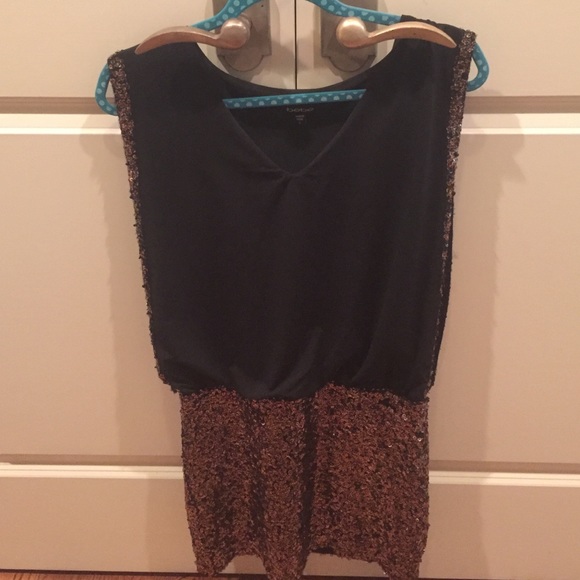 Bebe black dress with gold sequence