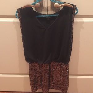 Bebe black dress with gold sequence