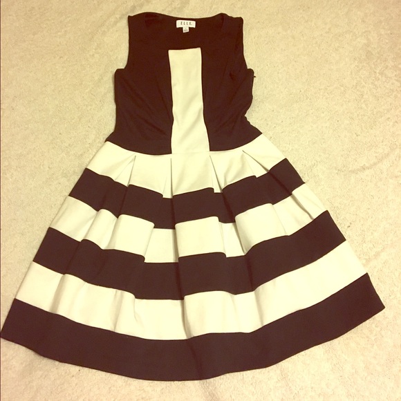 Black and white striped party dress A line