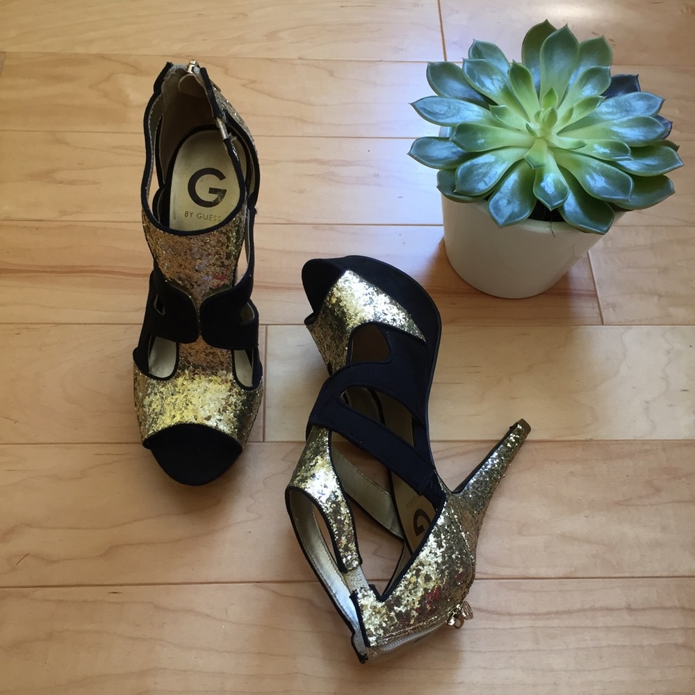 GUESS Gold and Black Sequin Heels