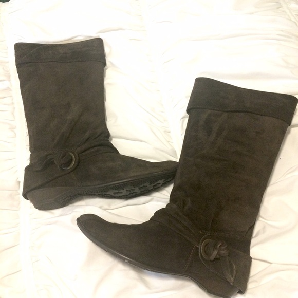 Brown Suede Mid Calf Boots - Picture 1 of 4