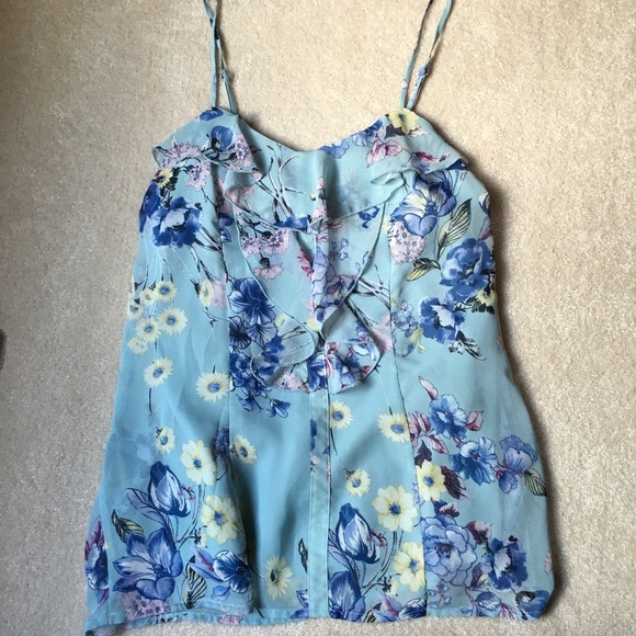 Lace/silk blue tank top