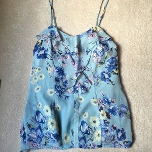 Lace/silk blue tank top
