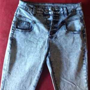 Acid wash button down high waisted jeans