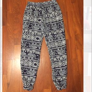 Blue & white elephant tribal pants